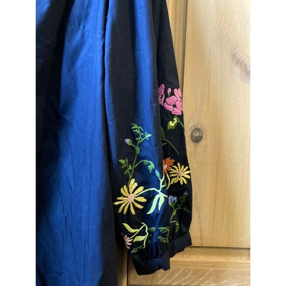 Talbots | 100% Cotton Embroidered Floral Navy Long Sleeve Dress | 22 Petite - Picture 4 of 6